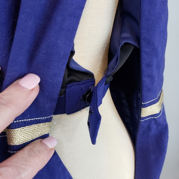 Loft navy linen dress with gold trim size 4 - Picture 8 of 8